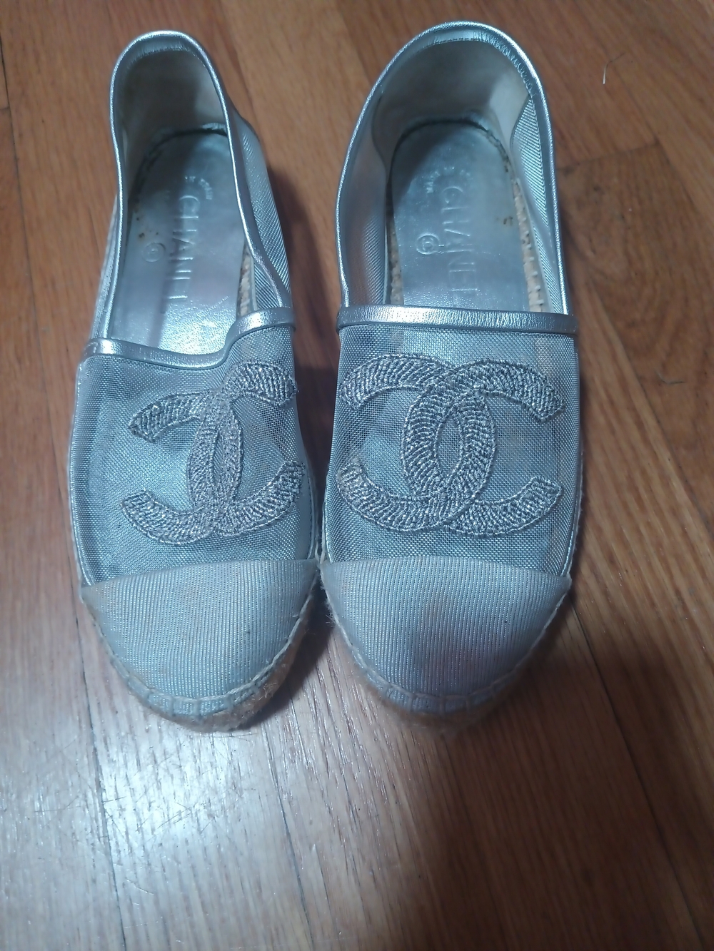 Chanel Silver Espadrille Flats - Women's Slip-On Shoes